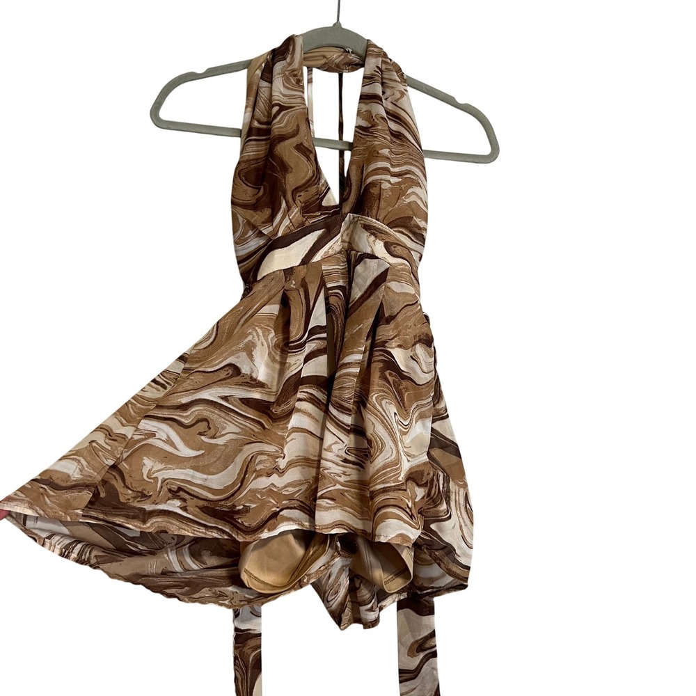 Streetwear Society Brown Marble Swirl‎ Halter Romper Dress Women S Mini Summer